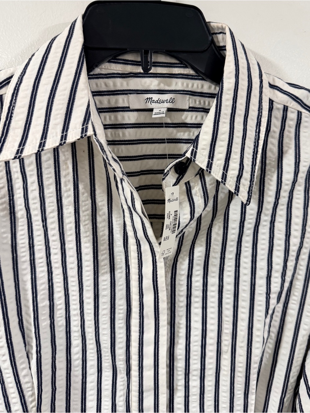 Madewell Grey Variegated Stripe Seersucker Mini Shirtdress Size 4 NWT - Picture 6 of 10